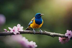 foto fondo de pantalla pájaro, el árbol, flores, el pájaro, el pájaro, el pájaro, el. generado por ai