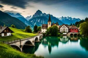 the beautiful village of switzerland. AI-Generated photo