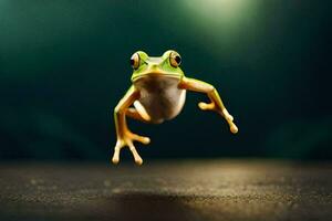 a frog jumping in the air. AI-Generated photo