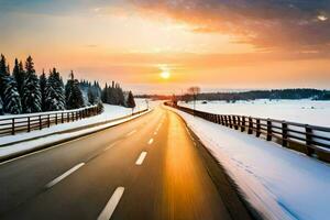 invierno la carretera en el nieve. generado por ai foto