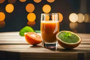 a glass of orange juice with a slice of orange. AI-Generated photo