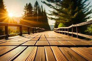 a wooden bridge in the sun. AI-Generated photo