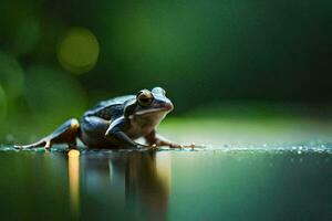 un rana sentado en el suelo en el agua. generado por ai foto