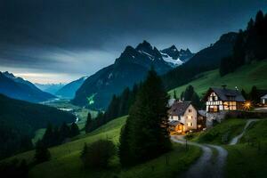 photo wallpaper the sky, mountains, house, road, road, road, road, road,. AI-Generated