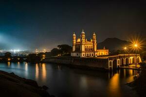 the night view of a mosque in india. AI-Generated photo