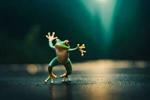 a frog on a road with a blurry background. AI-Generated photo