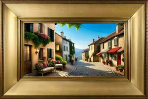 a painting of a street in a village. AI-Generated photo