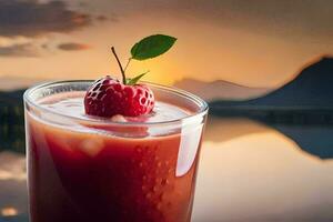 a glass of red drink with a strawberry on top. AI-Generated photo