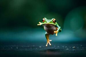 a frog jumping in the air. AI-Generated photo