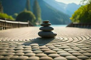 zen rock equilibrio meditación. generado por ai foto