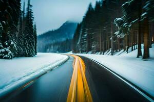 a snowy road in the winter. AI-Generated photo