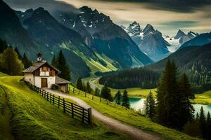 el casa en el montañas. generado por ai foto