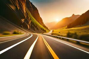 un la carretera con un montaña en el antecedentes. generado por ai foto