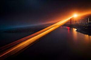 a long exposure photograph of a bridge over water. AI-Generated photo