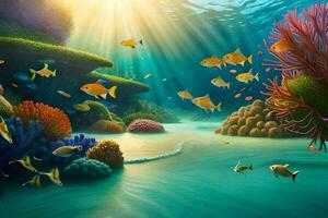 an underwater scene with fish and coral reefs. AI-Generated photo