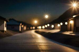 un calle a noche con luces brillante en él. generado por ai foto