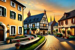 photo wallpaper the sky, houses, the sun, the street, the town, the sunset,. AI-Generated