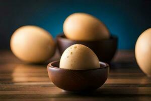eggs in a bowl on a wooden table. AI-Generated photo