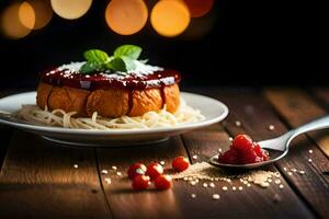 a plate with spaghetti and tomato sauce on it. AI-Generated photo