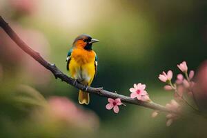 photo wallpaper the bird, flowers, spring, the bird, spring, the bird, spring,. AI-Generated