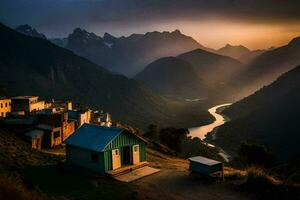 the sun sets over the inca trail. AI-Generated photo