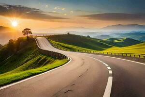 un devanado la carretera en el montañas con el Dom ajuste. generado por ai foto