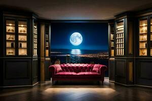 a room with a full moon in the background. AI-Generated photo