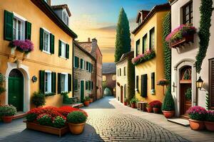 an artistic painting of a street in italy. AI-Generated photo