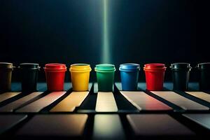 colorful cups on a keyboard. AI-Generated photo