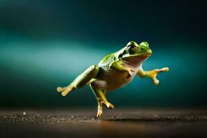 a frog jumping in the air. AI-Generated photo