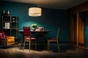 a dining room with a table and chairs. AI-Generated photo