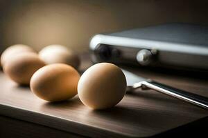 eggs on a cutting board. AI-Generated photo