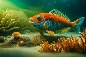 an orange fish swimming in an underwater environment. AI-Generated photo