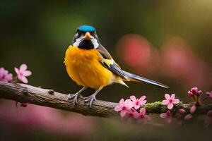 photo wallpaper bird, the flowers, the tree, the bird, the bird, the bird,. AI-Generated