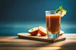 a glass of juice with a slice of tomato. AI-Generated photo