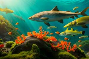 photo wallpaper sea, fish, coral, coral reef, fish, coral reef, fish, coral. AI-Generated