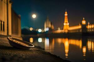 photo wallpaper the moon, the city, the river, the city, the river, the city. AI-Generated