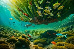 a colorful underwater scene with fish and coral. AI-Generated photo