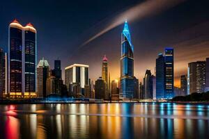 the city skyline at night in dubai. AI-Generated photo