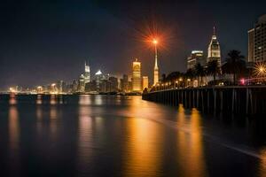 the city skyline at night in shanghai. AI-Generated photo