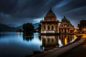 the temple at night in udaipur, india. AI-Generated photo