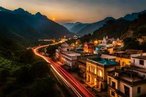 a city at dusk with a long exposure photo. AI-Generated photo