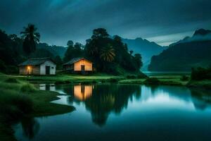 el casa en el medio de el lago. generado por ai foto