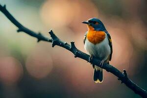 un pequeño pájaro es sentado en un rama. generado por ai foto