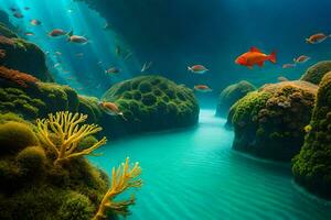 un hermosa submarino escena con pescado y coral. generado por ai foto