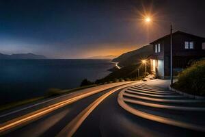 a long exposure photo of a house on a hill overlooking the ocean. AI-Generated