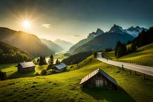 el la carretera a el Alpes. generado por ai foto