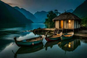 the boat house in the lake. AI-Generated photo