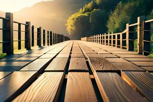 a wooden bridge in the sun. AI-Generated photo