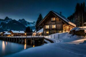 un invierno noche en el Alpes. generado por ai foto